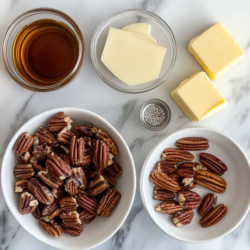 Irresistible Bourbon Pecan Fudge – Your New Favorite Holiday Treat 6 Bourbon pecan fudge ingredients on marble