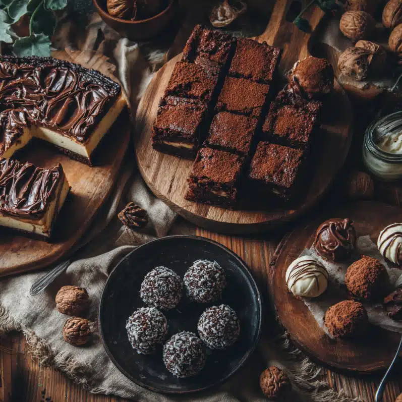 Recipes Using Nutella - Nutella chocolate desserts displayed in a rustic kitchen